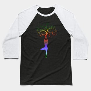 Multi-Color Yoga Tree Pose Balancing Asana Baseball T-Shirt